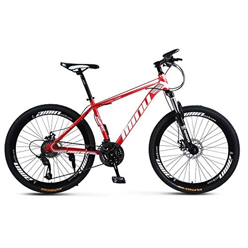 Mountain Bike : GZMUK Mountain Bike, 26 Inch 21 / 24 / 27 Speed Carbon Steel Mountain Bicycle for Adults, Full Suspension Disc Brake Outdoor Bikes for Men Women, Red 2, 27 speed