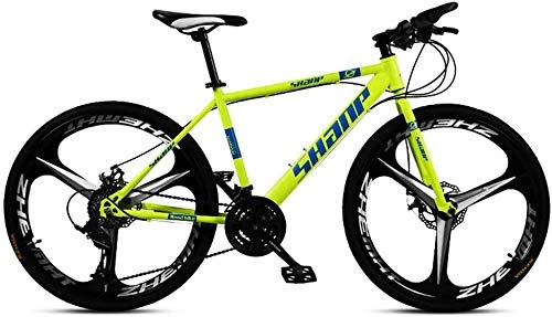 Mountain Bike : H-ei 24 Inch Mountain Bikes, Dual Disc Brake Hardtail Mountain Bike, Mens Women High-carbon Steel All Terrain Alpine Bicycle (Color : 24 Speed, Size : Yellow 3 Spoke)
