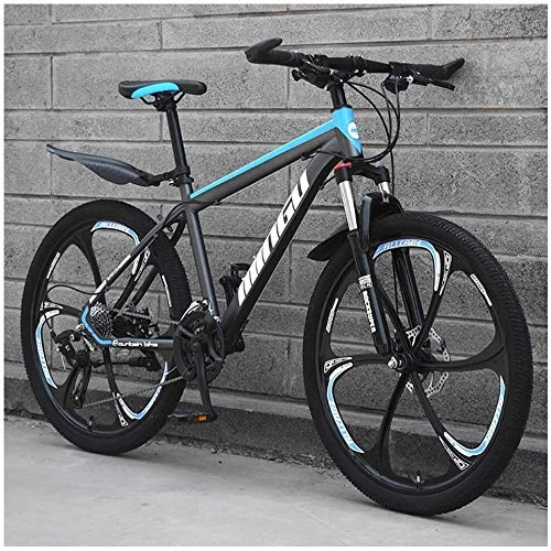 Mountain Bike : H-ei 24 Inch Mountain Bikes, Mens Women Carbon Steel Bicycle, 30-Speed Drivetrain All Terrain Mountain Bike with Dual Disc Brake (Color : 21 Speed, Size : Cyan 6 Spoke)