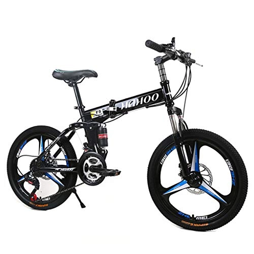 Mountain Bike : HAOHAOWU Folding Bike, 21 Speed Road Bike 20 Inches 3-Spoke Wheels MTB Dual Suspension Bicycle Dual Disc Brake One Wheel Alloy Frame Bicycle, Black