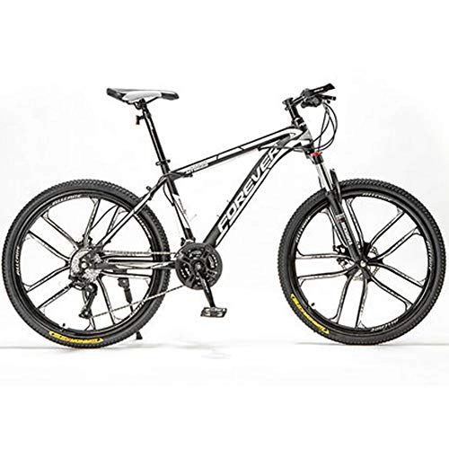 Mountain Bike : HAOYF 24 / 26 / 27.5 Inches Mountain Bikes for Adult, 21-30 Speed High Carbon Steel Outroad Bicycle, 10-Spoke Stylish Rims Dual Disc Brakes, Suspension Fork Road Bikes Cycling, Black, 27.5 Inch 30 Speed
