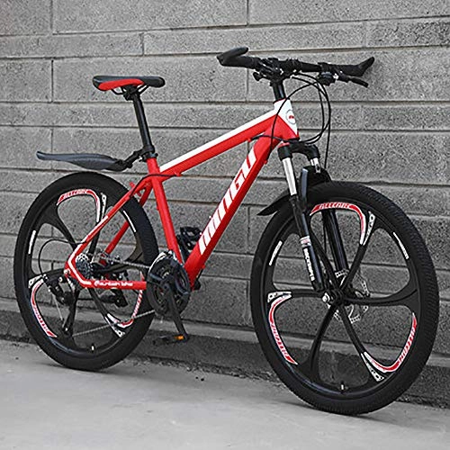Mountain Bike : HAOYF 24 / 26 Inch 21-30 Speed Mountain Bike Bicycle for Adult Teens Outdoor Riding, 6 Spoke All Terrain Outroad Mountain Bike, Carbon Steel Suspension Fork Bicycles, Red2, 26 Inch 30 Speed