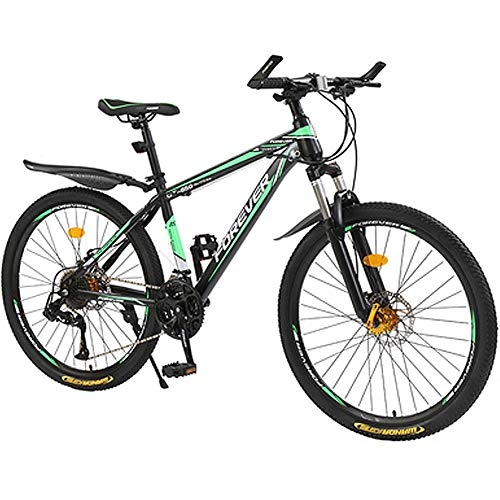 Mountain Bike : HAOYF 24 / 26 Inch Men's Mountain Bikes, 21 / 24 / 27 / 30 Speed High-Carbon Steel Hardtail Mountain Bike, Mountain Bicycle with Front Suspension Adjustable Seat, Green, 24 Inch 27 Speed