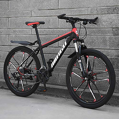 Mountain Bike : HAOYF 24 / 26 Inch Mountain Bike 21-30 Speed Bicycle, Dual Disc Brakes MTB with 10-Spoke Stylish Rims, Suspension Fork MTB for Adults, Teen & Children, Red, 26 Inch 21 Speed