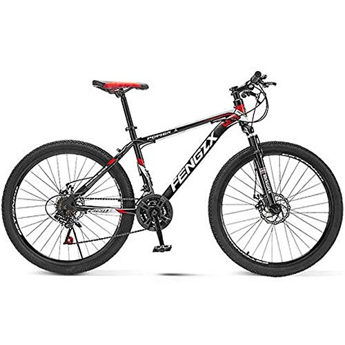 Mountain Bike : HAOYF 24 / 26 Inch Mountain Bike Adult Bicycle, 21 / 24 / 27 Speed High Carbon Steel Road Bikes Cycling, Suspension Fork, Dual Disc Brakes All Terrain Off-Road Bike, Red, 24 Inch 21 Speed
