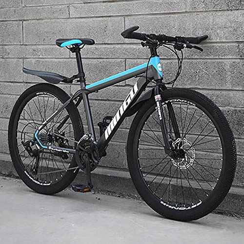Mountain Bike : HAOYF 24 / 26 Inch Mountain Bike, Dual Disc Brakes Road Bikes, 21 / 24 / 27 Speed All Terrain Spoke Wheel Bicycle, High Carbon Steel MTB Bikes for Men / Women, Blue, 26 Inch 21 Speed