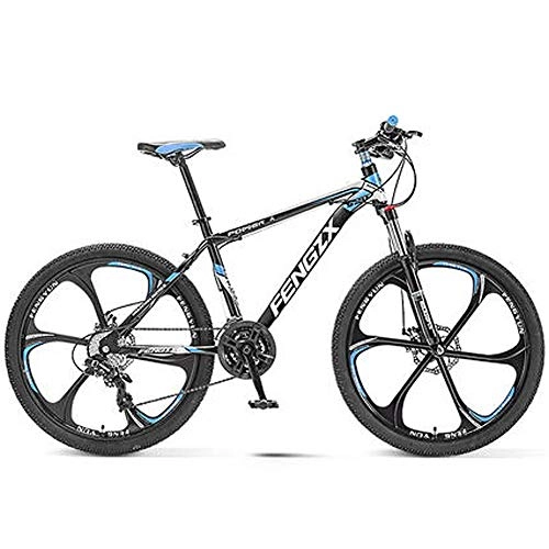 Mountain Bike : HAOYF 24 / 26 Inch Mountain Bike for Adults & Teen, 21-30 Speed Double Disc Brake Cruiser Bicycle, High-Carbon Steel Frame, Suspension Fork, Aluminum Alloy Wheels, Blue, 26 Inch 24 Speed