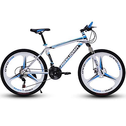 Mountain Bike : HAOYF Adult Mountain Bike, 24 / 26 Inch Wheels, 21 / 24 / 27 / 30 Speed High Carbon Steel Outroad Bicycles, Suspension Fork MTB, Dual Disc Brakes Mountain Bicycle, Blue, 24 Inch 21 Speed