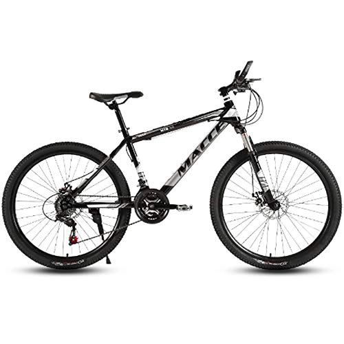 Mountain Bike : HAOYF Mountain Bike 24 / 26 Inch, 21 / 24 / 27 / 30 Speed High Carbon Steel Off Road Bicycles, Suspension Fork MTB Dual Disc Brakes Mountain Bicycle with Adjustable Seat, Silver, 26 Inch 27 Speed