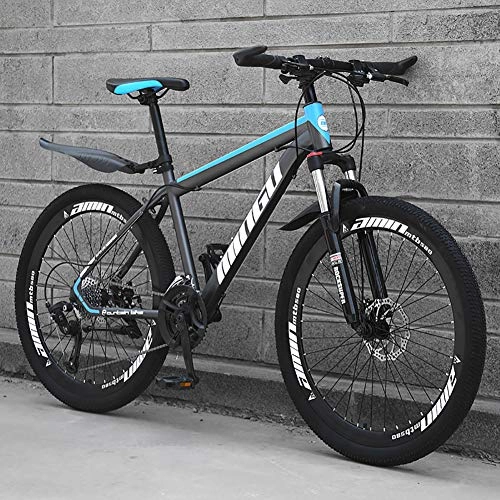 Mountain Bike : HAOYF Mountain Bike 24 / 26 Inch, 21-30 Speeds Options, High Carbon Steel Frame, Dual Disc Brakes Road Bikes with Suspension Fork, Multiple Colors, Blue, 24 Inch 30 Speed