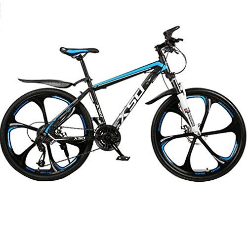 Mountain Bike : Hardtail Mountain Bike, 26 Inch-21 / 24 / 27 Speed MTB Bike, Front Suspension, Disc Brakes, 6 Cutter Wheels, Trail Bicycle, Black Blue, 26In 21Speed