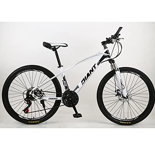Mountain Bike : Hardtail Mountain Bike 26 Inch 21 Speed, High Carbon Steel Frame, Double Disc Brake, Front Suspension Anti-Slip Bicycle MTB for Adult, White