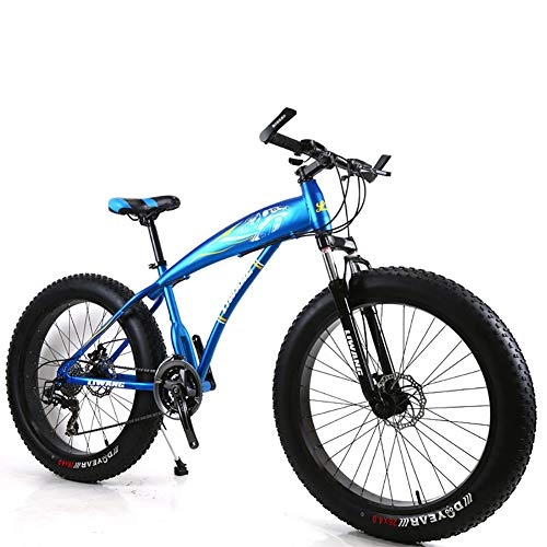 Mountain Bike : Hardtail Mountain Bike 7 / 21 / 24 / 27 Speeds Mens MTB Bike 24 inch Fat Tire Road Bicycle Snow Bike Pedals with Disc Brakes and Suspension Fork, Blue, 27Speed