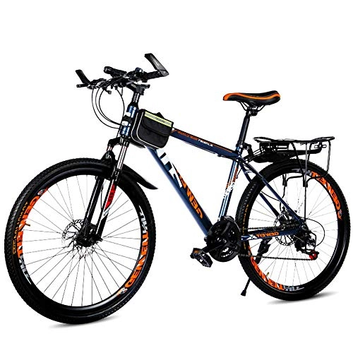 Mountain Bike : Hardtail Mountain Bike, High Carbon Steel Outroad Bicycles for Student And Asult, 21 Speed Shift Bike, Dual Disc Brakes Mountain Bike, Orange, 22inch