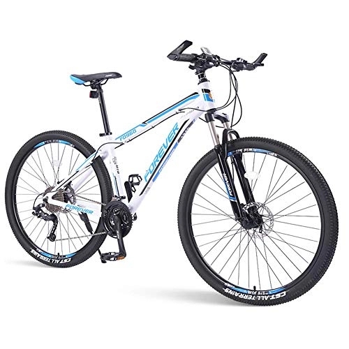 Mountain Bike : Hardtail Mountain Bikes 33-Speed for Men Women, Adults Aluminum alloy All Terrain Mountain Bicycle with Front Suspension / Dual Disc Brake, Anti-Slip, Blue, 26 Inches