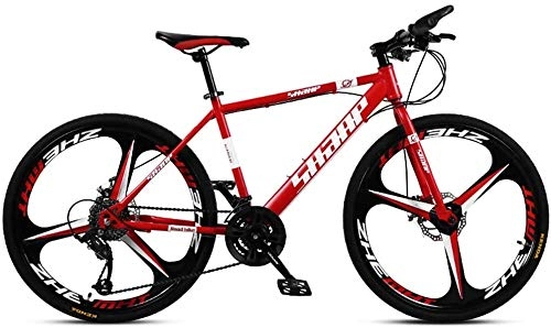 Mountain Bike : HCMNME durable bicycle 24 Inch Mountain Bike, Double Disc Brake / High-Carbon Steel Frame Bikes, Beach Snowmobile Bicycle, Aluminum Alloy Wheels, Red, 21 speed Alloy frame with Disc Brakes