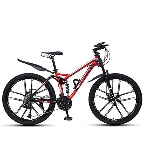 Mountain Bike : HCMNME Mountain Bikes, 24 inch downhill soft tail mountain bike variable speed male and female ten-wheel mountain bike Alloy frame with Disc Brakes (Color : Black red, Size : 30 speed)