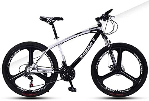Mountain Bike : HCMNME Mountain Bikes, 24 inch mountain bike adult variable speed damping bicycle off-road double disc brake three-wheeled bicycle Alloy frame with Disc Brakes (Color : White black, Size : 24 speed)