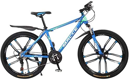 Mountain Bike : HCMNME Mountain Bikes, 24 inch mountain bike bicycle male and female adult variable speed ten-wheel shock-absorbing bicycle Alloy frame with Disc Brakes (Color : Blue, Size : 21 speed)