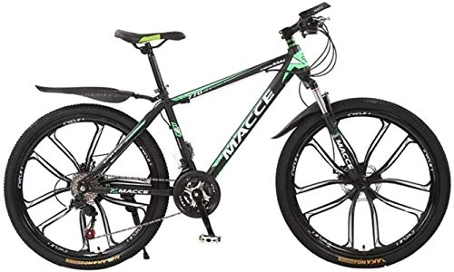 Mountain Bike : HCMNME Mountain Bikes, 24 inch mountain bike bicycle male and female adult variable speed ten-wheel shock-absorbing bicycle Alloy frame with Disc Brakes (Color : Dark green, Size : 24 speed)