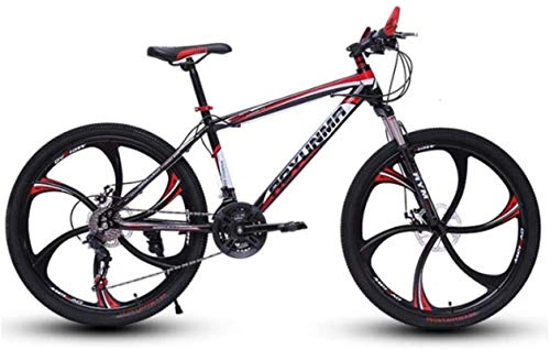 Mountain Bike : HCMNME Mountain Bikes, 24 inch mountain bike bicycle men and women lightweight dual disc brakes variable speed bicycle six-wheel Alloy frame with Disc Brakes (Color : Black red, Size : 24 speed)