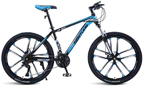 Mountain Bike : HCMNME Mountain Bikes, 24-inch mountain bike cross-country variable speed racing light bicycle ten cutter wheels Alloy frame with Disc Brakes (Color : Black blue, Size : 27 speed)