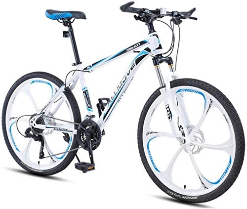 Mountain Bike : HCMNME Mountain Bikes, 24 inch mountain bike male and female adult variable speed racing ultra-light bicycle six cutter wheels Alloy frame with Disc Brakes (Color : White blue, Size : 27 speed)