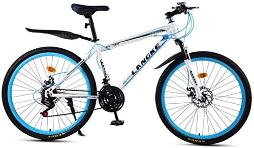 Mountain Bike : HCMNME Mountain Bikes, 24 inch mountain bike variable speed male and female spokes wheel bicycle Alloy frame with Disc Brakes (Color : White blue, Size : 21 speed)