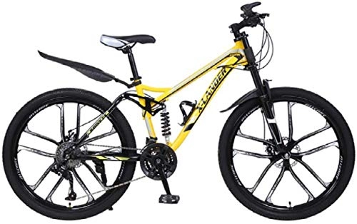 Mountain Bike : HCMNME Mountain Bikes, 26 inch downhill soft tail mountain bike variable speed male and female ten-wheel mountain bike Alloy frame with Disc Brakes (Color : Yellow, Size : 24 speed)