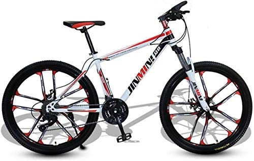Mountain Bike : HCMNME Mountain Bikes, 26 inch mountain bike adult men's and women's variable speed scooter wheels Alloy frame with Disc Brakes (Color : White Red, Size : 27 speed)