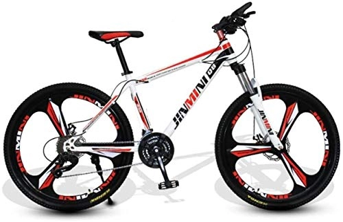 Mountain Bike : HCMNME Mountain Bikes, 26 inch mountain bike adult men's and women's variable speed travel bicycle three-knife wheel Alloy frame with Disc Brakes (Color : White Red, Size : 21 speed)
