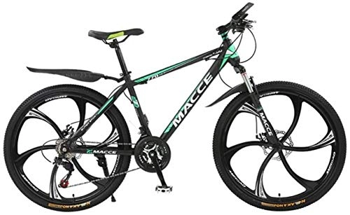 Mountain Bike : HCMNME Mountain Bikes, 26 inch mountain bike bicycle male and female adult variable speed six-wheel shock-absorbing bicycle Alloy frame with Disc Brakes (Color : Dark green, Size : 24 speed)