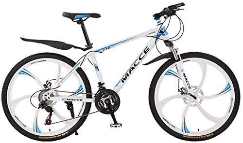 Mountain Bike : HCMNME Mountain Bikes, 26 inch mountain bike bicycle male and female adult variable speed spoke wheel shock-absorbing bicycle Alloy frame with Disc Brakes (Color : White blue, Size : 21 speed)