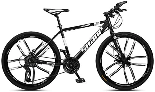 Mountain Bike : HCMNME Mountain Bikes, 26 inch mountain bike male and female adult super light variable speed bicycle ten cutter wheels Alloy frame with Disc Brakes (Color : Black and white, Size : 21 speed)