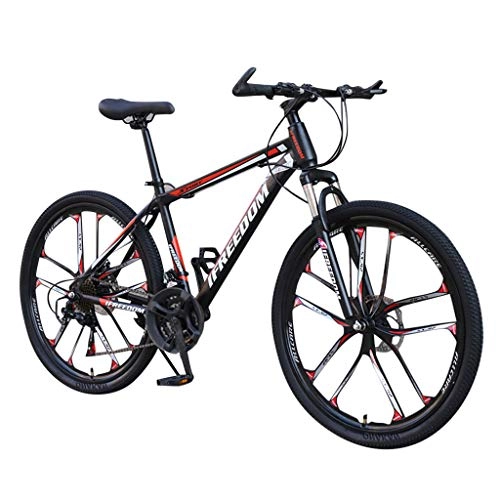 Mountain Bike : HEATLE 26in Carbon Steel Mountain Bike 21 Speed Bicycle Full Suspension MTB Speed Shock Absorber Mountain Road Bikes Cycling(Red, 26 Inch)