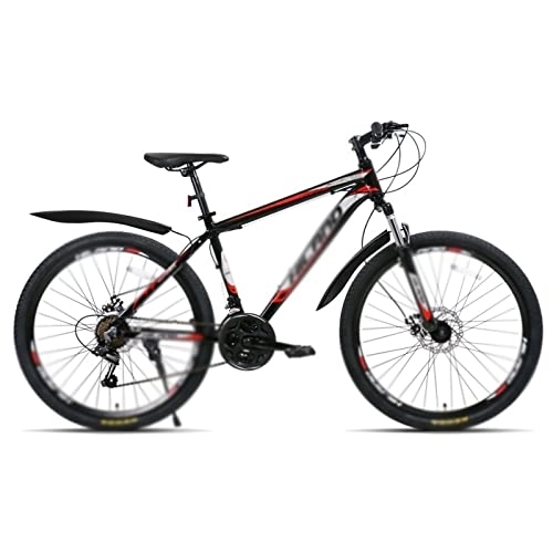 Mountain Bike : HESNDzxc Bicycles for Adults 26 inch 21 Speed Aluminum Alloy Suspension Fork Bicycle Double Disc Brake Mountain Bike and Fenders (Color : Red)