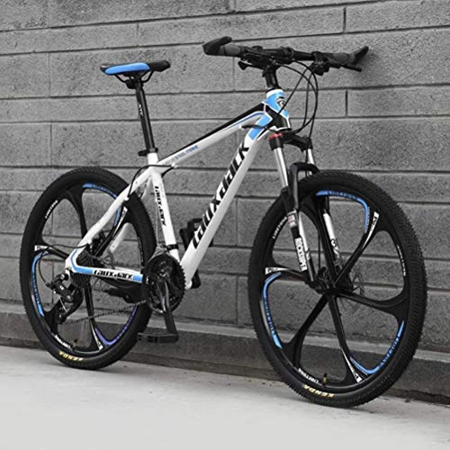 Mountain Bike : High Carbon Steel Frame 26 Inch Adult Mountain Bike, Off-road Speed Bicycle (Color : White blue, Size : 30 speed)