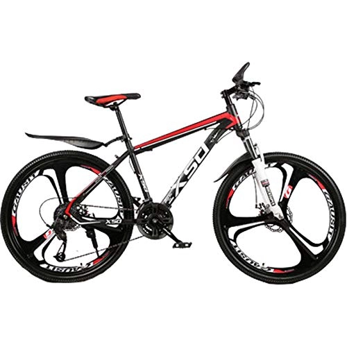 Mountain Bike : High-Carbon Steel Mountain Bike, 26 Inch-21 / 24 / 27 Speed Hardtail MTB Bike, Front Suspension, Disc Brakes, 3 Cutter Wheels, Trail Bicycle, Black Red, 26In 24Speed