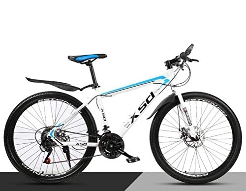 Mountain Bike : High Carbon Steel Mountain Bike, 26 Inch Wheel Unisex Bicycle City Hardtail Bike (Color : White blue, Size : 27 speed)