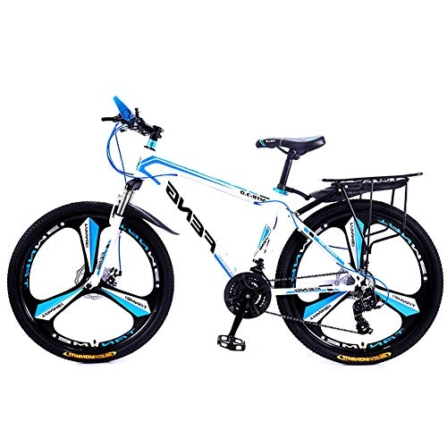 Mountain Bike : High-Carbon Steel Outdoors Hardtail Mountain Bike, Adult Mountain Bike, Men's Bicycle for Men And Women, Front Shock Dual Disc Brakes Mountain Bike, white blue, 26inch 30speed