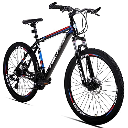 Mountain Bike : Hiland 26 Inch Mountain Bike Aluminum MTB Bicycle with 19.5 Inch Frame Kickstand Disc-Brake Suspension Fork Cycling Urban Commuter City Bicycle Black