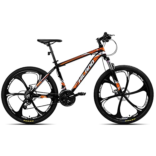 Mountain Bike : Hiland 26 Inch Mountain Bike Aluminum with 17 Inch Frame Disc-Brake 3 / 6-SpokeS, Orange