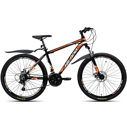 Mountain Bike : Hiland 26 Inch Mountain Bike Aluminum with 17 Inch Frame Disc-Brake 3 / 6-Spokes, Orange
