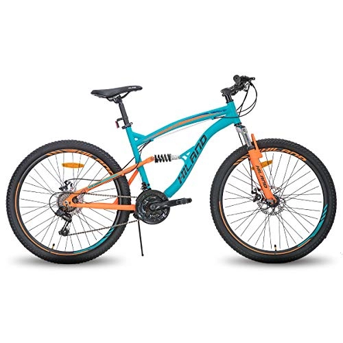 Mountain Bike : Hiland 26 Inch Mountain Bike Full-Suspension 18 / 21 Speeds Drivetrain MTB Bicycle，BLUE
