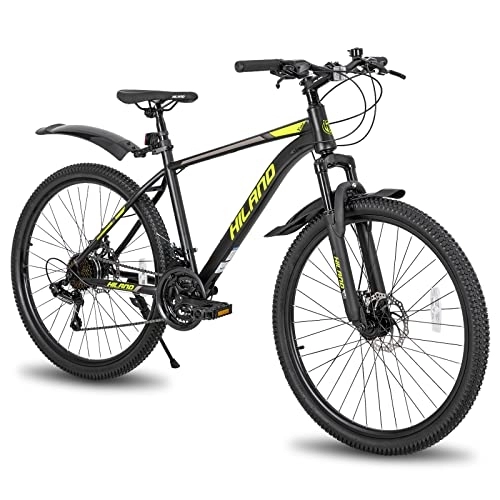 Mountain Bike : Hiland 26 Inch Mountain Bike, Shimano 21 Speed MTB Bicycle with High Carbon Steel Frame, Suspension Fork, Dual-Disc Brake, for Adult youth, Men Womens Bikes yellow black