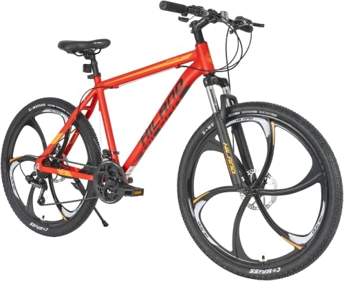 Mountain Bike : Hiland 26 Inch Mountain Bike with 19 Inch Aluminum Frame, 21 Speed Disc-Brake, 6 Spokes Wheels Mountain Bike, Red for men women youth