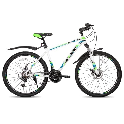 Mountain Bike : Hiland 26 Inch Wheel Mountain Bike with 17 inch Aluminium Frame, 21 Speed Mountain Bike with Dual Disc Brake, White