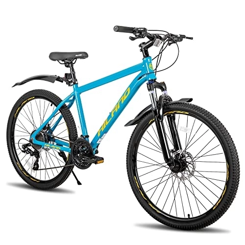 Mountain Bike : HILAND 26 Inch Wheels Mountain Bike with SHIMANON 24 Speed disc brake, 17 Inch Aluminum Frame Mountain Bike For Men, Blue