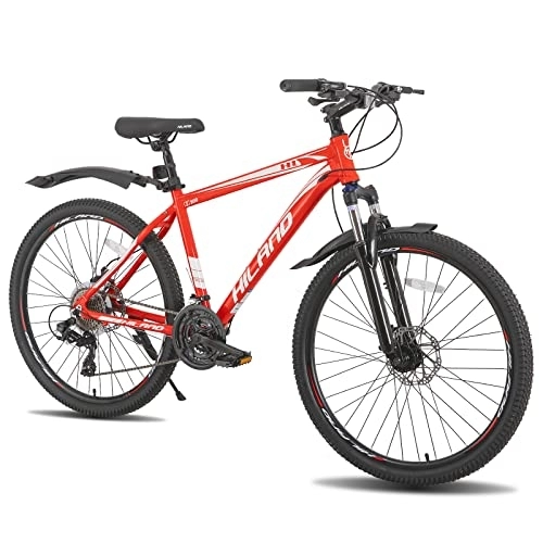 Mountain Bike : HILAND 27.5 Inch Wheels Mountain Bike with SHIMANON 24 Speed disc brake, 17 Inch Aluminum Frame Mountain Bike For Men, Red