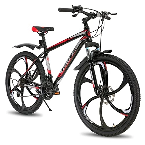 Mountain Bike : Hiland Mens Womens Hardtail Mountain Bike, 6 Spoke 26 inch Wheel, Shimano 21 Speeds, Aluminum Frame 17 inch, with Disc-Brake Bicycle for Men Women MTB black red